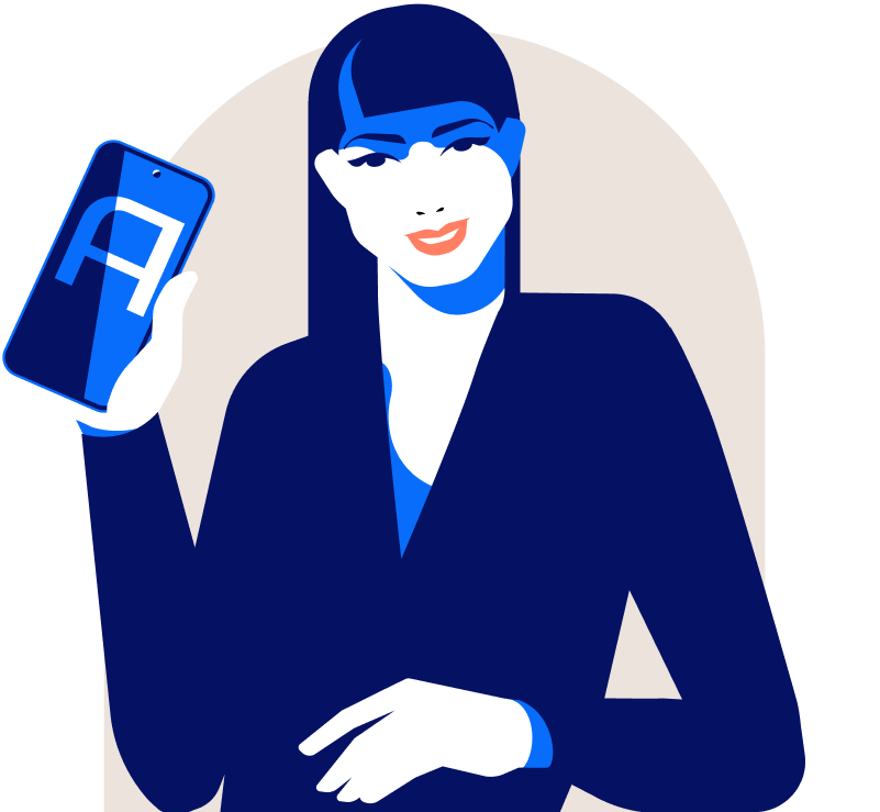 Illustration Frau mit einem Mobiltelefon in der Hand