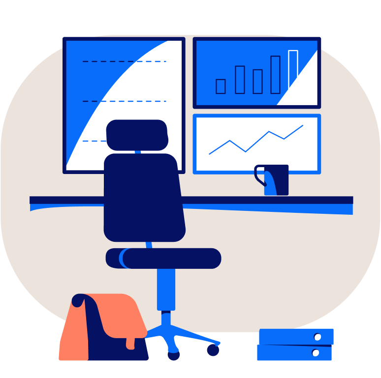 Illustration Desk with many screens