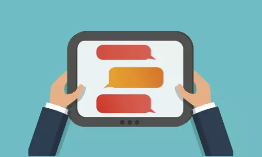 Kommunikation Verlauf Nachrichten Hände Tablet Kommunikation Verlauf Nachrichten Hände Tablet