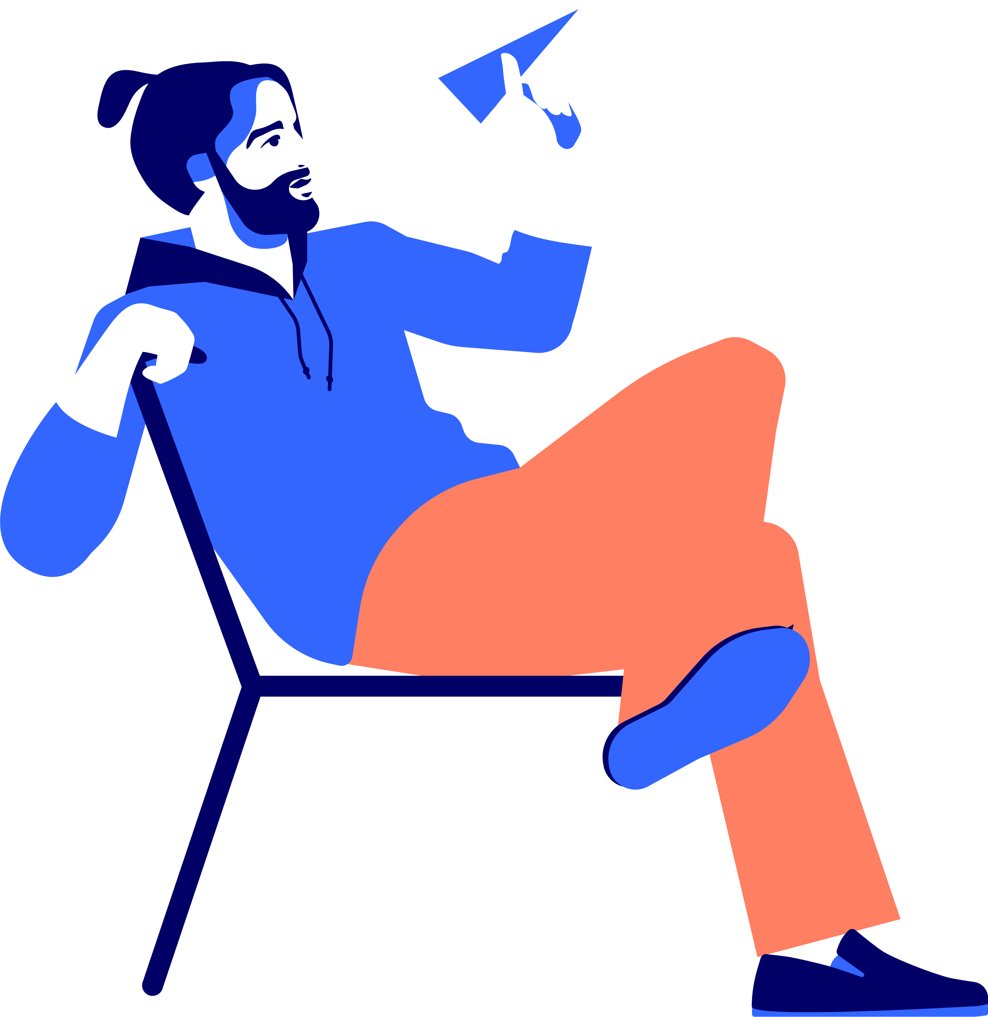 Ein Mann in einer Lounge auf einem Stuhl startet ein Papierflugzeug.