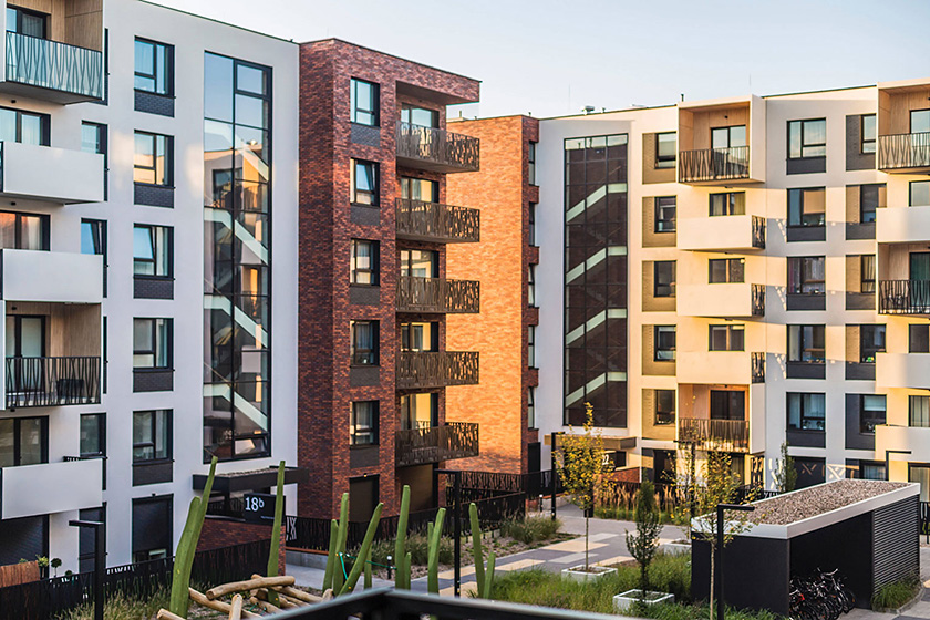 Modern flat blocks with public garden